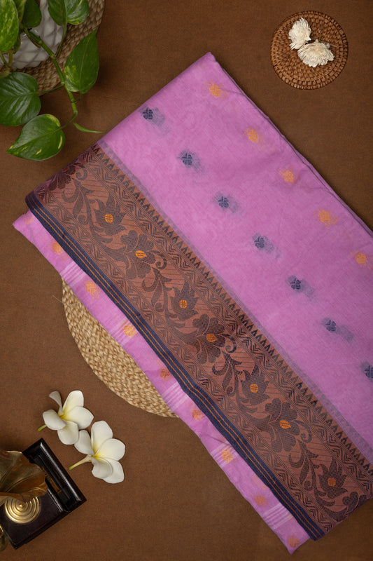 Chandraprabha : Mauve Pink Bengal Cotton Saree with floral border