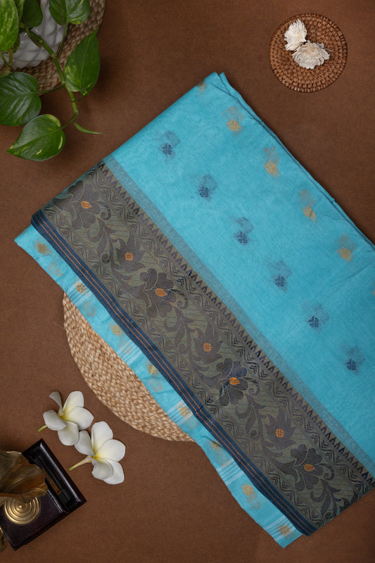 Jalashree : Seagreen Bengali Taant Saree with floral border
