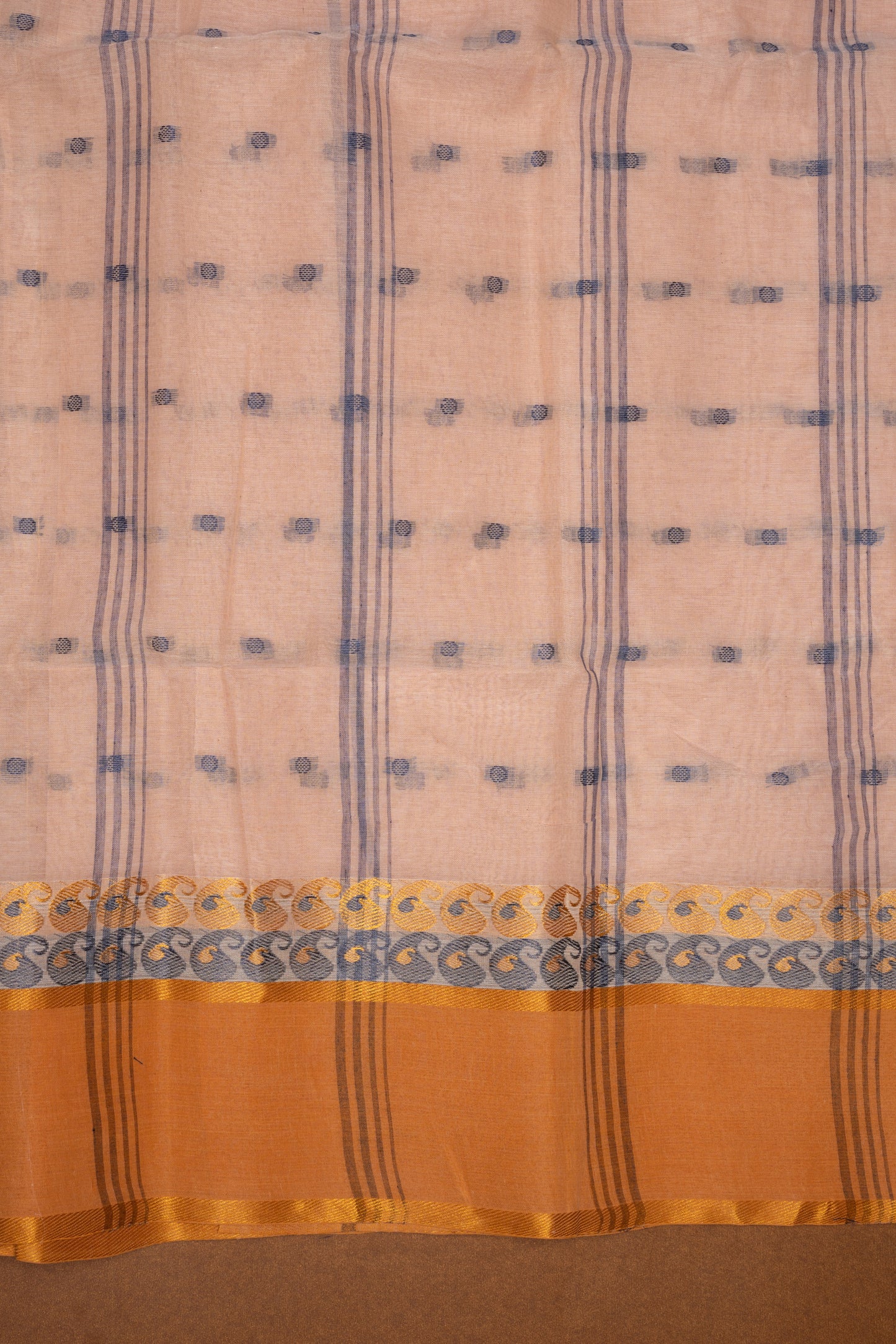 Sugandhika - Blush Pink Bengal Cotton Saree with Mustard Yellow & Grey Woven Border