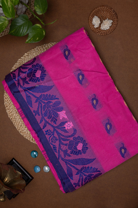 Mohini - Barbie Pink Bengal Cotton Saree with Royal Blue Floral Border